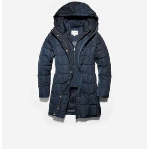 Cole Haan Women's 32" Signature Hooded Taffeta Down Coat in Navy, M